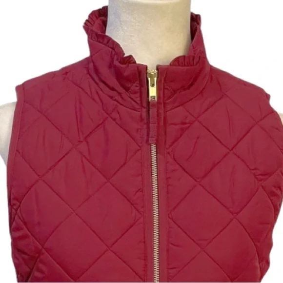 J. Crew Mercantile Burgundy Ruffle Neck Quilted Vest - Picture 4 of 11